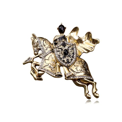 Image of Antique Knights Templar Brooch Pin for Women Men Unisex Rhinestone Crusaders Solomon's Temple Shield War-horse Luck Clover Leaf Engraved Vintage Dress Suit Accessories Jewelry Gift Souvenir