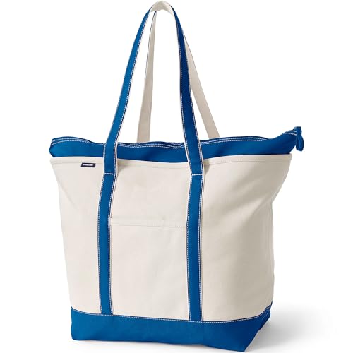 Image of Lands' End Zip Top Long Handle Canvas Tote Bag