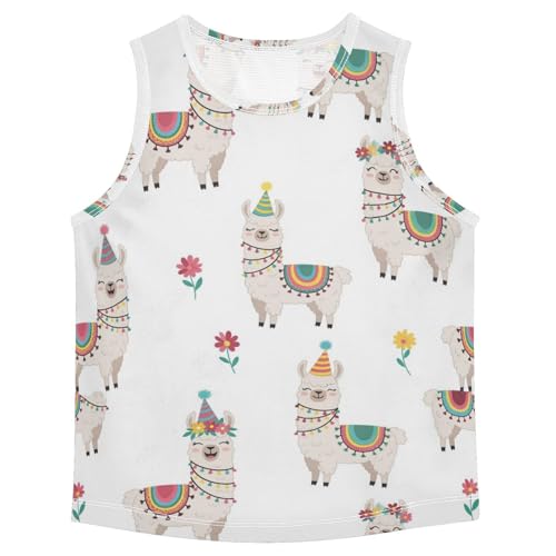 J JOYSAY Colorful Llama Flowers Boys Tank Top Sleeveless Muscle Shirts Quick Dry Sport Active Workout Kids T-Shirts 3-15T