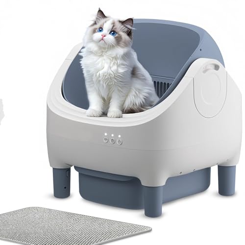 Open Top Self Cleaning Litter Box with App Control, Automatic Cat Litter Box with Safety Sensors and Large Waste Bin