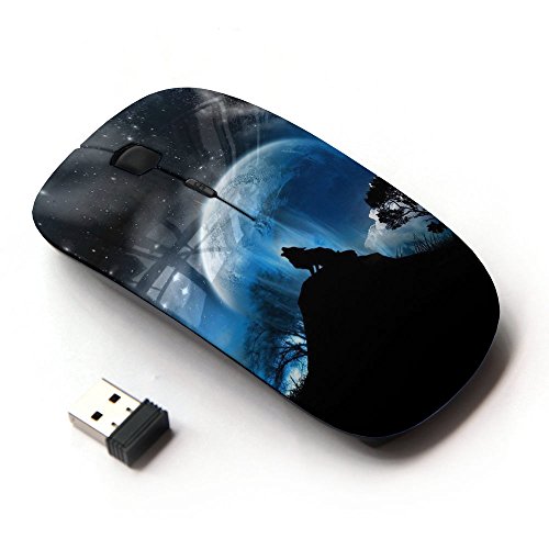 KawaiiMouse [ Optical 2.4G Wireless Mouse ] Wolf Moon Mountain Trees Night Sky Forest