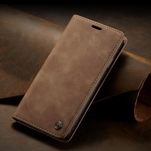 Étui iPhone 17 marron en cuir premium avec clapet magnétique rétro chic