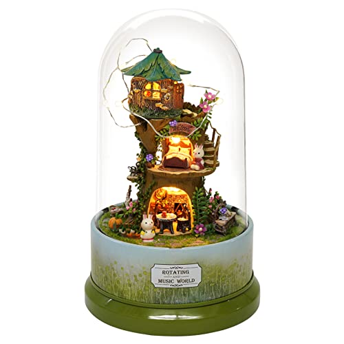 Kit de meubles en bois miniature pour maison de poupée 1:24 avec cloche en verre protectrice