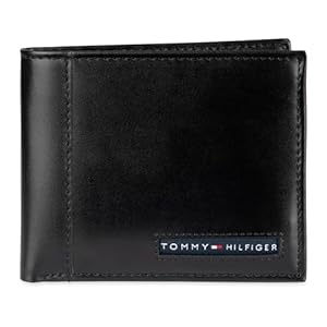 Tommy Hilfiger Men’s Leather Wallet – Slim Bifold with 6 Credit Card Pockets and Removable ID Window, Black Cambridge, One Size