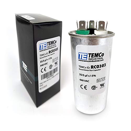 TEMCo 35+5 uF Dual Run Capacitor CBB65, 35/5 MFD, 440V, Round, 50/60Hz | for HVAC AC Fan, Motor, Blower Applications