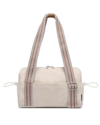 Bolsa de lona rosa pequeña para deporte y natación con asas beige y tela impermeable