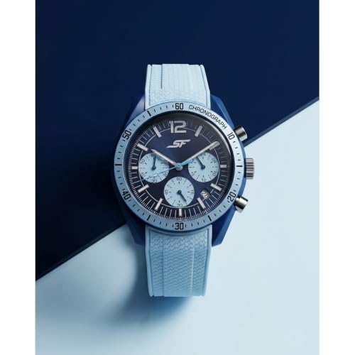 Image of SF Genesis-Bold Chronograph Quartz Analog with Blue Dial Light Blue Silicon Strap Watch for Men - 77186PP02