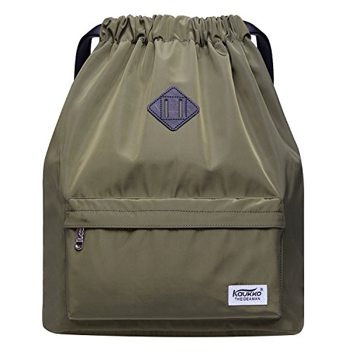 KAUKKO Ny canvas dragsko gymväska med innerficka väska skolväska sportryggsäck, Armégrön, 17' * 11.8' * 5.5',...
