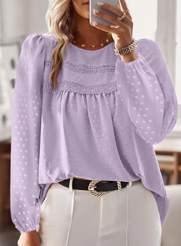 Image of Falechay Womens Tops Flowy Boho Dressy Casual Lace Cute Long Sleeve Shirts