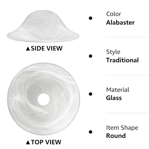 Image of Antique Glass Lamp Shade for Floor lamp, Alabaster Torchiere Lamp Shade Replacement, Floor Lamp Replacement Parts (White Alabaster, 12'')
