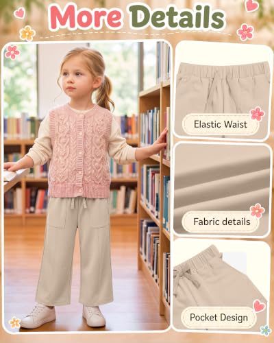 Image of Toddler Girls Wide Leg Pants | Baby Girls Sweatpants, Baggy Drawstring Pants with Pockets, Open Bottom Joggers, Back to School Trousers, for Kids 18M-5T
