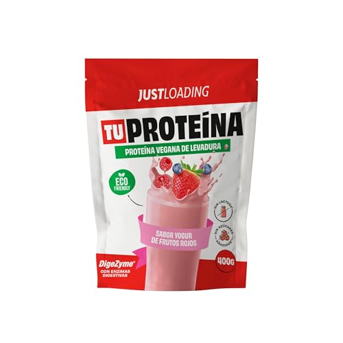Justloading Proteína Vegana de Levadura en Polvo | Mejor Digestión que Whey | 19g Proteína Completa | Sin Lactosa ni Gluten | 400g | Frutos Rojos