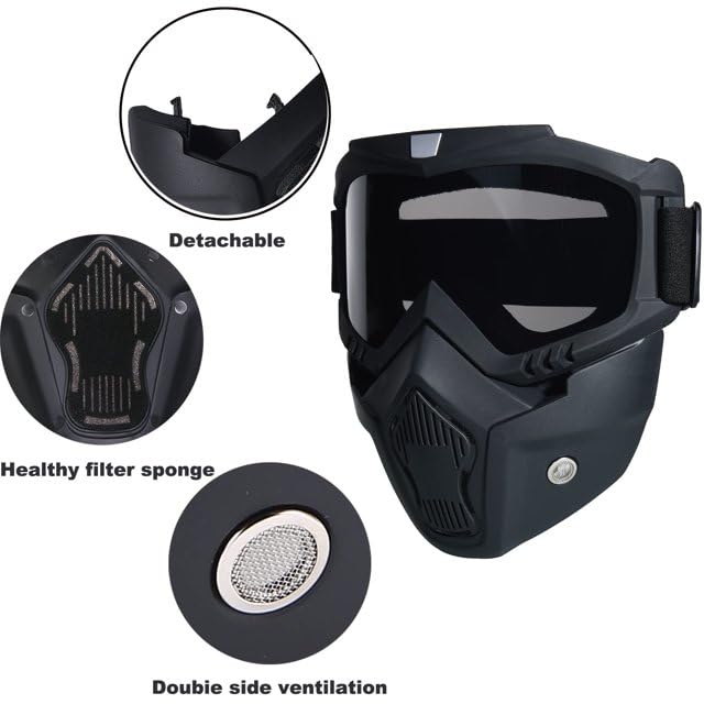 FAMOUS SHOP Goggles Mask Tactical Goggles with Detachable Face Mask for Motorbike Cycling Skiing Outdoor, Helmet Sunglasses with Face Protection -(Pack of 1- )(Multicolor) 4