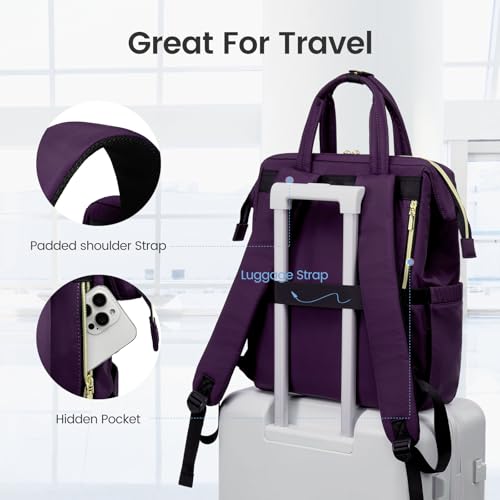 Image of LOVEVOOK Laptop Backpack Women 15.6 inch,Lightweight Puffer Travel Backpacks for Women,Quilted Laptop Bag Computer Work Teacher Nurse Backpack,Womens Backpack Purse for College Business,Dark Purple