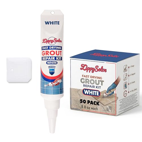 Image of ZippySolve Tile Grout, Repair Kit, Restore & Renew Tile Joints Line, Fast Drying Tile Grout Paint Squeeze Tube for Bathroom Shower Kitchen Floor, Waterproof (50 Pack 8.8 oz Each, White)