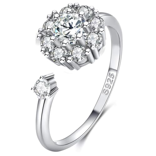 Anillo de moissanita para mujer, plata 925 bañada en oro blanco...