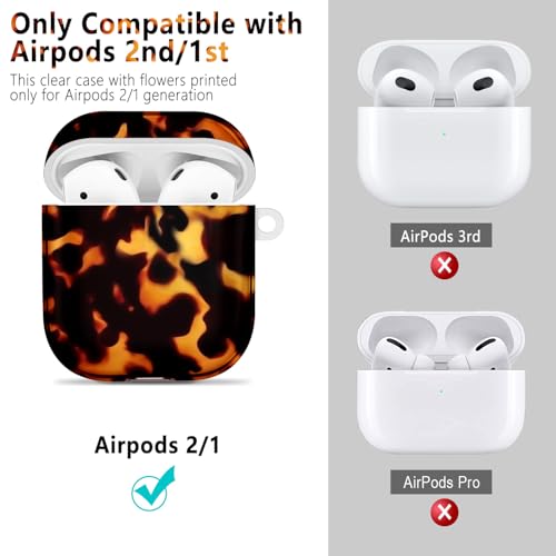 Airpods 2/1 Gen Case with Cleaner Pen,Shell Pattern Airpods 2nd/1st Generation Cover Protective Skin Girl Women with Keychain for Apple iPod 2nd/1st Gen - Tortoiseshell