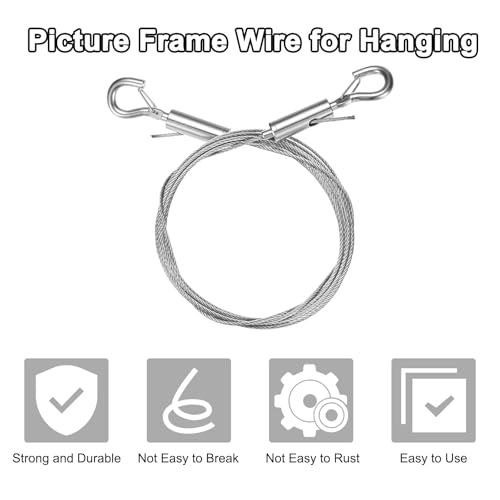 Image of M METERXITY 4-Pack Adjustable Picture Hanging Wire Kit, 2mx1.5mm Mirror Hanging Wire, Holds Up to 132lbs(60kg) 6.6FT Picture Frame Wire for Billboards /Basket /Flowerpot