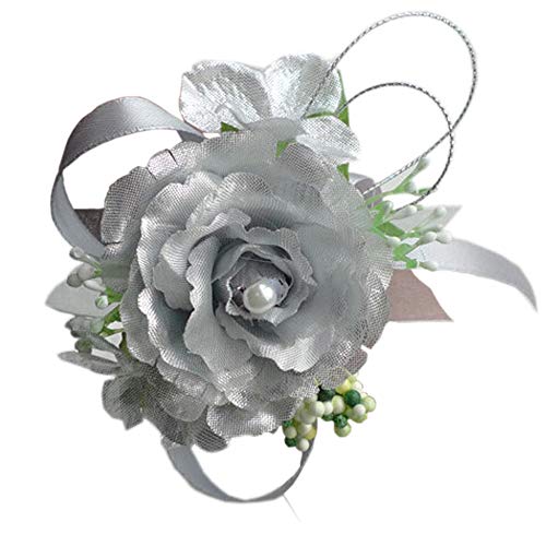 Arlai Wrist Corsage Wristband Roses Wrist Corsage for Prom, Party, Wedding Silver