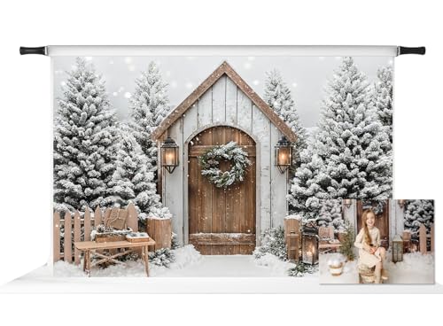 Toile de fond de Noël Kate décor hiver et clôture en bois blanc pour studio photo 3x2m