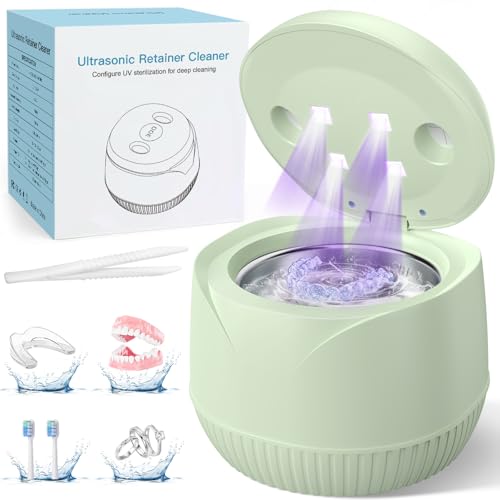 Image of Dental Ultrasonic Retainer Cleaner Machine: 45kHz Dental Cleaning Pod with Digital Timer & 200ML, Cleaning for Dentures, Mouth Guards, Aligners, Night Guards, Braces, Toothbrush Heads & Jewelry, Green