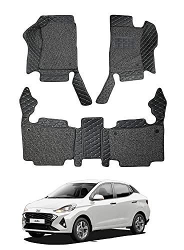 Image of Auto Hub 7D Mats Custom Fitted Car Mats Compatible with Hyundai Aura (Model : 2019-2021) Black