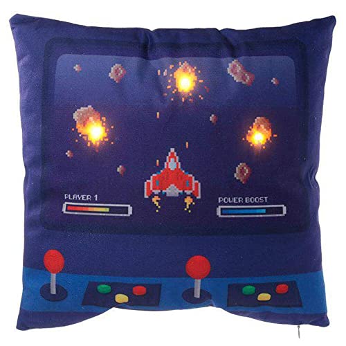 Puckator Game Over - Cojín con luz LED (100% poliéster y plástico, en Bolsa de Polietileno), Color Blanco y Azul