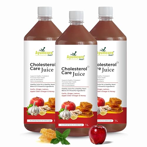 Image of Ayumcure Cholesterol Care Juice | Ayurvedic Heart Health Drink with Garlic, Ginger, Lemon, Apple Cider Vinegar & Honey | Supports Healthy Cholesterol & Triglyceride Levels|Sugar-Free|1L (Pack of 3)
