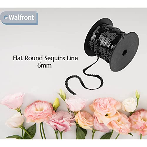 Sequin Trim, 6Mm Flat Flat Round Sequins, Blue Gold Black Red Silver Pink Trim Paillette Spangle Sequins String Ribbon 1 Roll 100 Yards(Black) #TOP3