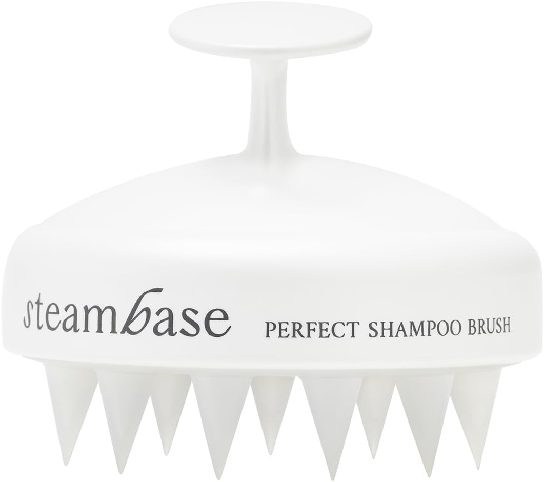 STEAMBASE Perfect Shampoo Brush | Ergonomic Scalp Massager, Scrubber, Exfoliator for Sebum & Dandruff Removal | Soft Silicone Bristles | Dry, Oily, Itchy Scalps, Wet or Dry Hair | White, 1 Count