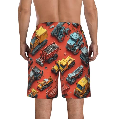 Men's Swim Trunks Quick Dry Board Shorts Beach Bathing Suits - Construction Vehicle Retro3