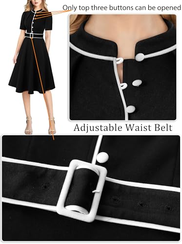 Image of VFSHOW Womens 2024 Business Work Office Pockets Belted Buttons Elegant Fit and Flare A-Line Dress