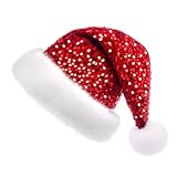 Ausejopeac Christmas Plush Sequin Santa Hat for adults,Personalized Sequin Santa Hat Xmas Super Soft Santa Hat for Women Men Xmas Holiday New Year Party, Red
