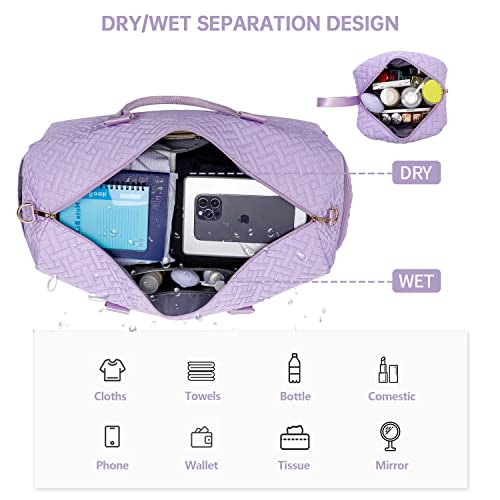 Image of Duffle Bag for Travel, Weekender Bag with Shoe Compartment, Carry On Overnight Bag for Women with Toiletry Bag, Gym Bag with Wet Pocket, Hospital Bags for Labor and Delivery Beige, Purple-Small
