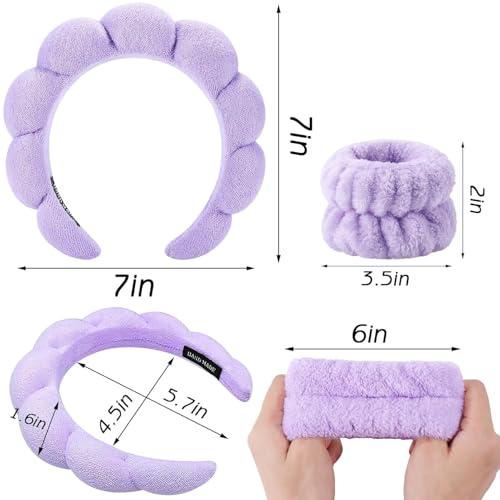 Image of Spa Headband and Wristband Set, Face Wash Headband Makeup Skincare Headband Wrist Bands Washing Face for Preppy Skincare Women Girl (Spa Headband - Perple)