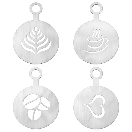 4 PCS Coffee Stencils Stainless Steel Coffee Latte Art Stencils Various Patterns Latte Stencil Reusable Lattes Stencil for Cappuccino Coffee Art Tool