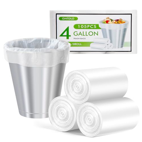 Small Trash Bags 4 Gallon, 105 Count 4 Gallon Trash Bag, White Garbage Bags, Unscented Bathroom Trash Bags, Thick Plastic 4 Gal Small Trash Can Liners