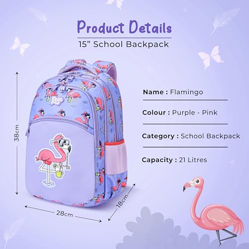 Image of Gear Flamingo 15 inch /21L Medium Water Resistant School Bag | Casual Backpack | Daypack | Travel Backpack | Kids Bag for Boys /Girls (Purple - Pink)