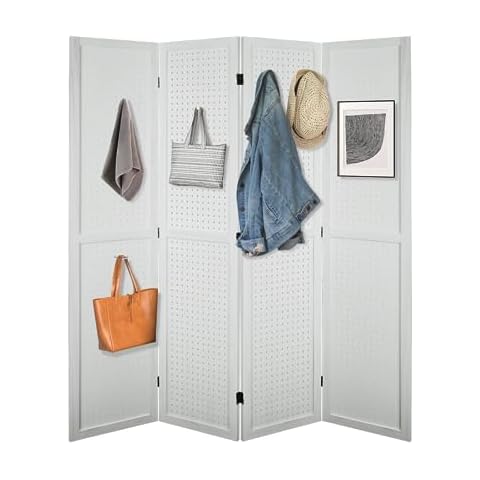 BABION Pegboard Display Freestanding, 4 Panel Wood Portable Display Board Organizer for Craft Show Jewelry, Display Board for Retail, Craft, White Cover