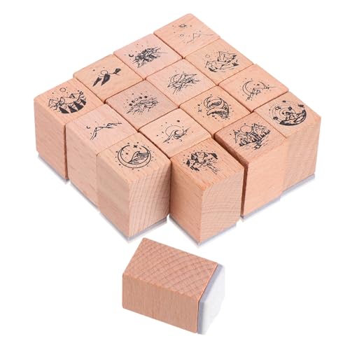 iplusmile 16 piezas Sellos de Madera DIY para Scrapbooking Diario y Planificación Sellos Decorativos para Manualidades Infantiles Resistente y Duradero