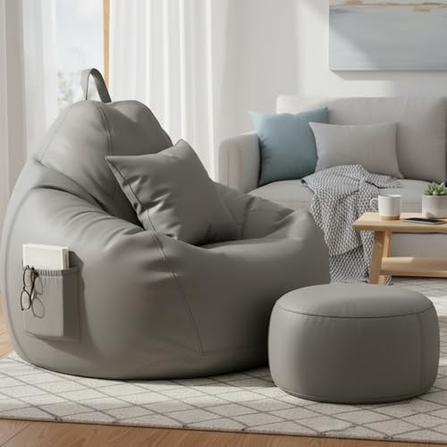 Image of KAM'S LIEU 5XL Bean Bag Combo with Footrest & Cushion | Filled with High Density EPS Beans | Comfortable Sofa for Living Room & Bedroom | 6 Months Warranty, Color- (Grey, 5XL, Classic)
