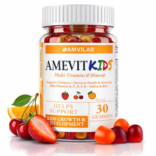 AMVILAB Amevit Kids Gummy Multivitamin – Complete Daily Vitamins for Children – with Essential Nutrients for Growth & Immunity – Natural Fruit Flavor – 30 Gummies