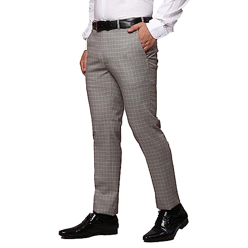 Image of Park Avenue Men's Poly Rayon Blend Checks Pattern Neo Fit Flat Front Formal Trouser
