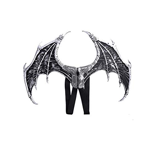 BaronHong Halloween Mardi Gras Costume Cosplay Demon Dragon Wings for Adult(silver-black M)