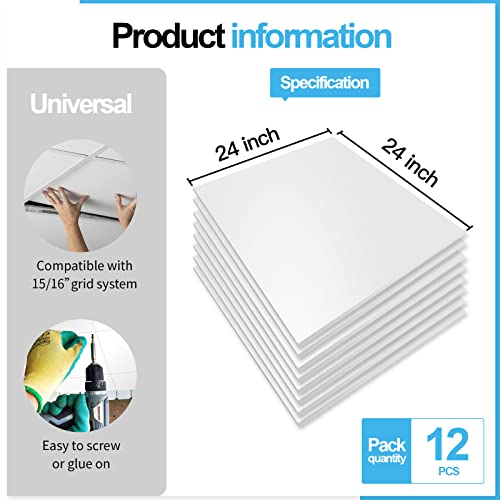Art3D 12-Pack Smooth Drop Ceiling Tile 2Ft X 2Ft In Off White, Pvc Ceiling Panel 24 X 24In. #TOP3