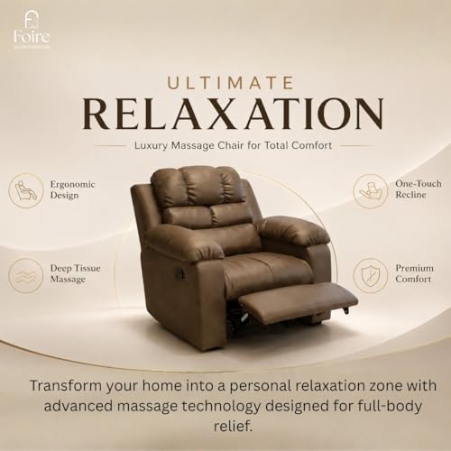 Image of Foire Electric Leather Recliner Chair with Swing & Rock Function | Relaxation Top Leather Reclining Armchair with Padded Headrest & Lumbar Support | Premium Comfort for Home, Office, Brown