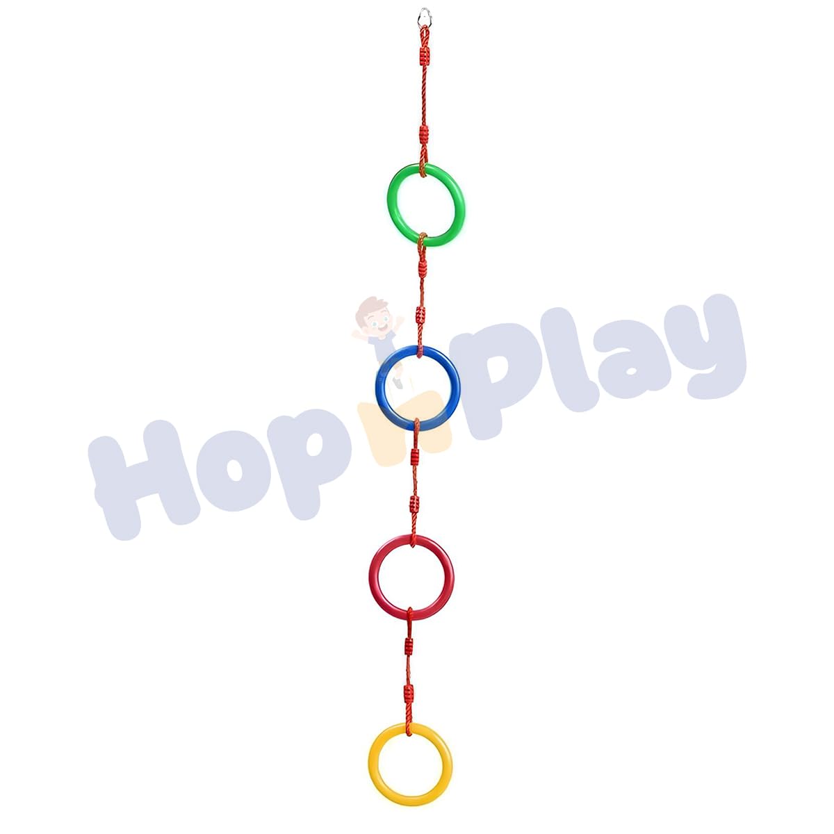 Hop N Play 7.15 ft Rope and Kids Climbing Round Ring Swing Set for Kids, 120 kg Capacity, with Carabiner - Ideal for Indoor & Outdoor Fun and Fitness
