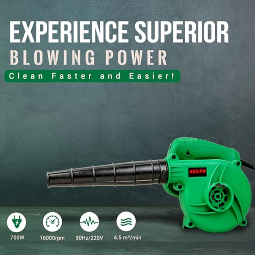 Image of AEGON V700 700W Heavy Duty Electric Air Blower with Nozzle | Variable 6-Speed Motor, 16000 RPM | 4.5 m /min High Airflow | Copper Motor | Dust Cleaner for Home, Car, Garden, Office (Green)