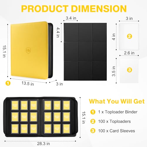Image of Top Loader Binder 9 Pocket, Holds 360 Toploaders, 100 Toploaders INCLUDED | Toploader Binder for 3 inch x 4 inch Rigid Toploaders, Trading Card Binder for TCG, MTG, Sport Cards, PU Leather Cover, Side Loading
