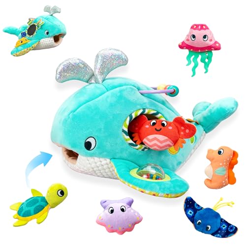 Image of brenzo - Wobble The Whale & Ocean Friends Plush Set | 7-Piece Montessori Sensory Toys for Babies 0-3 | Tummy Time Companions with Rattle, Mirror, Crinkle & Squeaker | Ideal Newborn Toddler Gift